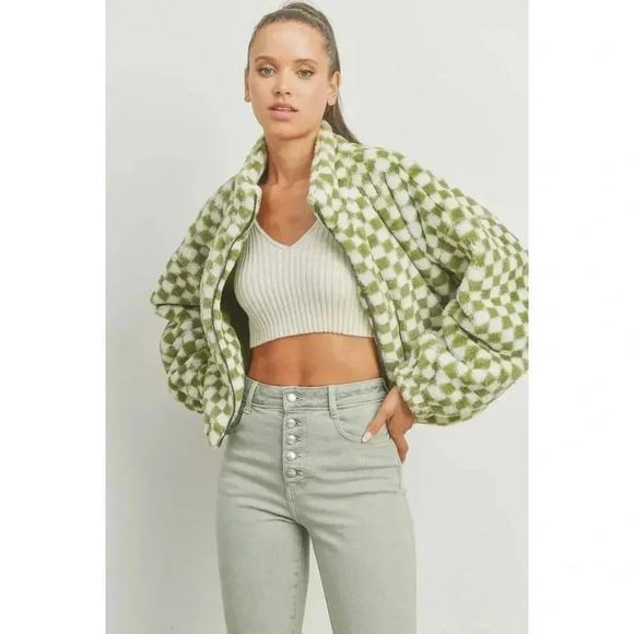 Peace Love Line Jackets & Blazers - CHECKERED TEDDY JACKET